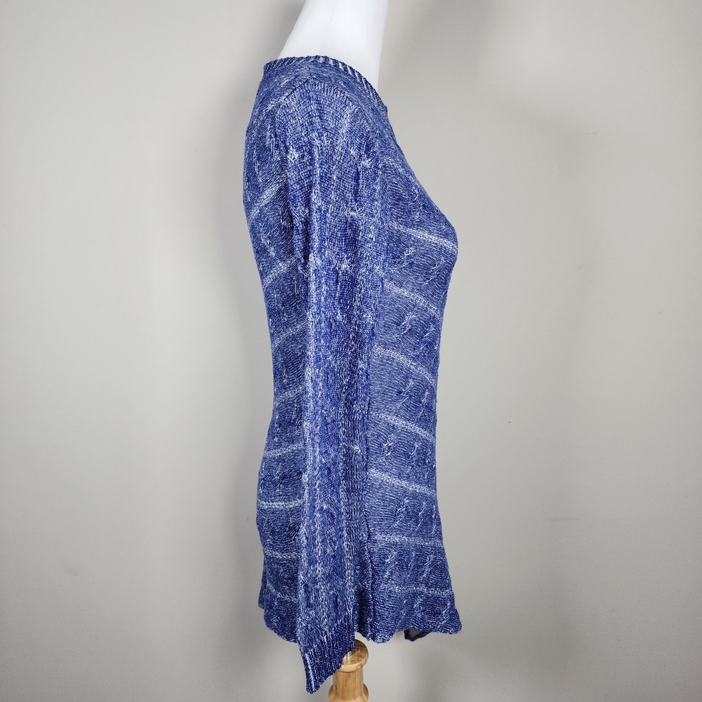 Cable Knit‎ Long Sweater Womens Small Asymmetric Knit Marled Blue Long Sleeve - Picture 4 of 12